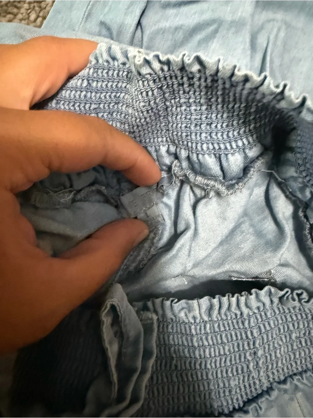 Light Chambray Elastic Waist Pocket Pants